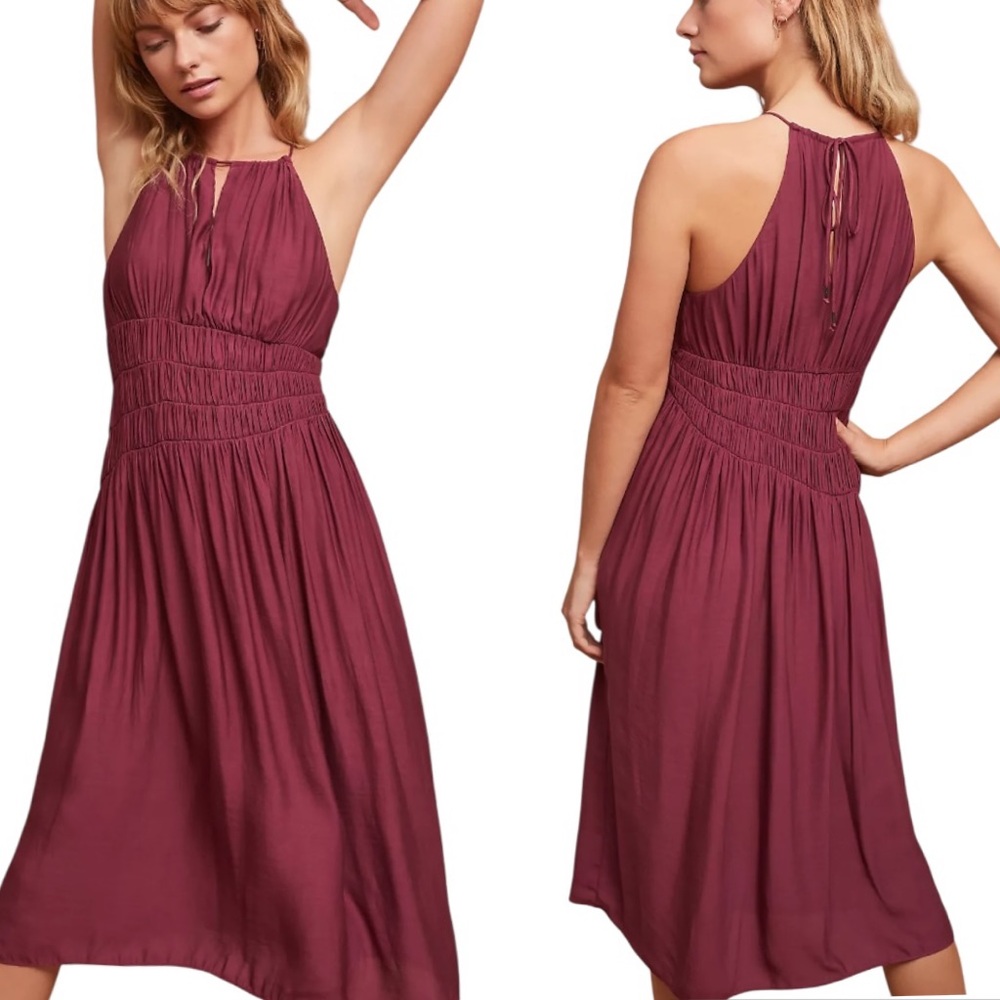 Anthropologie Wine Halter Midi Dress